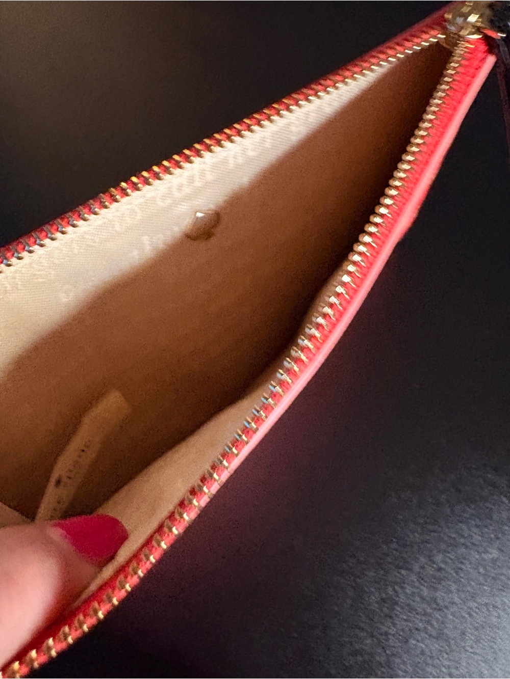 kate spade ♠️ Striped Fairmount Slim Bee Wristlet blk strap, gold, coral tones 🪸 - Picture 8 of 10